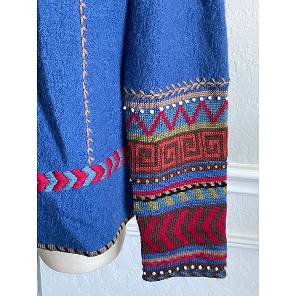 ColdWater Creek Artisan Blue Wool Western Jacket Boho Embroidered Southwestern - Picture 3 of 9